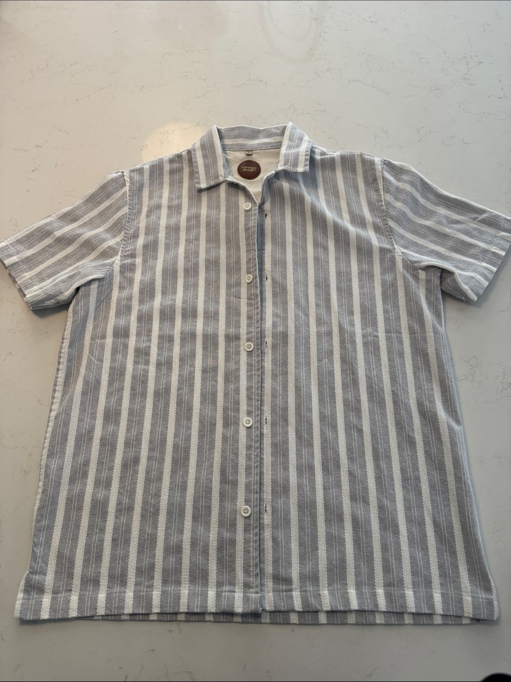 Men's Short-Sleeve Button-Up Stripe Shirt - Light Grey & White